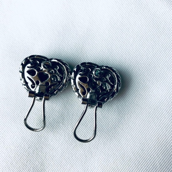 Heart Earrings Two/Tone, Filagree, Cubic Zirconia - Picture 4 of 8
